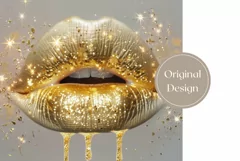 Gold Lips Tumbler Wrap, Gold Glitter Tumbler Sublimation Product Image 2