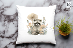 Cute Raccoon With Mushrooms Watercolor Clipart PNG Product Image 3