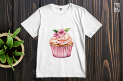 Pink Floral Cupcake Watercolor Dessert Sweet Clipart Product Image 2
