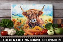 Highland Cow With Sunflowers Cutting Board Product Image 1