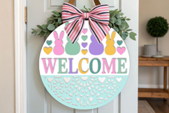 Welcome Easter Laser Cut SVG, Easter Round Sign Design Product Image 1