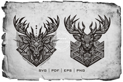 Deer Head Woodcut Engraving Vector Product Image 2