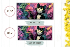 Cartoon Cat Mug Wrap, Floral Mug, Tuxedo Cat With Flowers Product Image 2