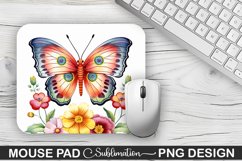 Rainbow Butterfly and Flowers Sublimation Mouse Pad Design Product Image 1