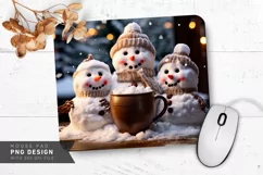 Snowman with Hot Cocoa Mug in Winter Mouse Pad PNG Product Image 1