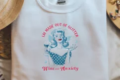 Retro Girl Quotes Glitter-wine and anxiety PNG Sublimation Product Image 2
