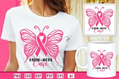 Breast Cancer Ribbon Butterfly SVG, Faith Hope Cure SVG Product Image 2