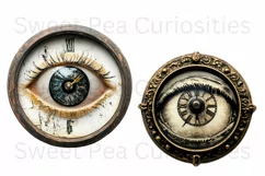 Clocks, Eyes, Steampunk, Ephemera, PNG, watercolor, Clipart Product Image 2