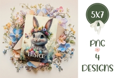 Happy Easter Card Printable, Watercolor Easter Bunny PNG Product Image 2
