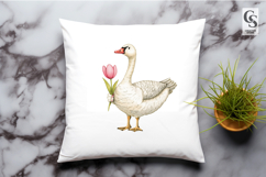 Watercolor Goose Holding Tulip Clipart Sublimation PNG Product Image 2
