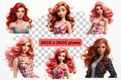 Redhead Dolls Clipart Bundle, Fashion Doll PNG Glam Red Hair Product Image 2
