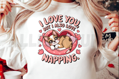 Cute Cartoon Cat Napping In Heart Bed Valentines Day Theme Product Image 2