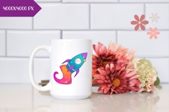 Hand Drawn Cosmic Illustration, Colorful Space Rocket PNG Product Image 2