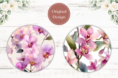 Orchid Flower Car Coaster, Watercolor Flowers Round Coaster Product Image 2