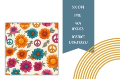 Cartoon Flowers Square Coasters, Hippie Square Coaster PNG Product Image 2