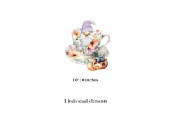 Watercolor gnome in a mug of tea with cookies, Gnome PNG Product Image 2