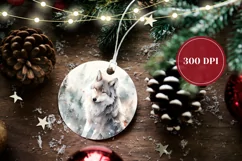 Watercolor Christmas Ornament PNG, Winter Wolf Product Tag Product Image 2