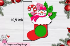 Snowman girl in a Christmas sock candy dome svg Product Image 5