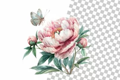 Pink Peony Flower, Watercolor Floral Peony Sublimation Product Image 2