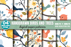Handdrawn Birds And Trees Patterns PNG Product Image 1