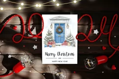 Christmas Greeting Card, Watercolor Christmas Door Card Product Image 2