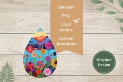 Art Flowers Teardrop Earrings PNG, Floral Earrings Template Product Image 2