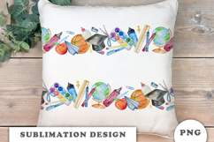 Watercolor School Supplies Seamless Border png Product Image 2