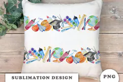 Watercolor School Supplies Seamless Border png Product Image 2
