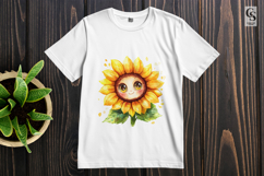 Cute Smiling Sunflower Watercolor Clipart PNG Product Image 3