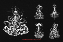 10 Bundle Dark Art Lighthouse Kraken Tentacle Clash Horror Product Image 3