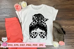 Cow spots Messy Bun Life svg, Mom Life Glasses Bandana Product Image 6