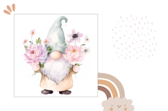 Watercolor Gnome Pillow Case, Floral Pillow Sublimation Product Image 2