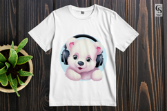 Cute Polar Bear Headphones Clipart Sublimation PNG Product Image 2