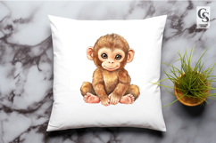 Cute Baby Monkey Watercolor Clipart Sublimation PNG Product Image 2