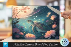Serene Underwater with Turtle and Florals Cutting Board PNG Product Image 1