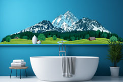 vector illustration - green mountain meadow with river Product Image 3