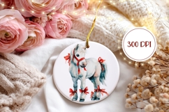 Watercolor Christmas Horse Round Ornament Product Image 2