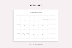 2026 Monthly Planner with Holidays, Landscape, Printable Product Image 2