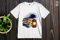 Lantern Book Stack Watercolor Clipart Sublimation PNG Product Image 2