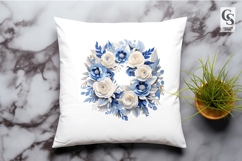 Blue Floral Wreath Watercolor Clipart PNG Product Image 3