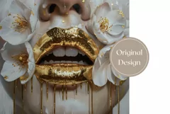 Gold Lips Tumbler Wrap Design, Floral Tumbler Design Product Image 2
