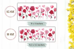 Watercolor Flowers Mug Design, Watercolor Hearts Mug Wrap Product Image 2