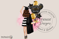 Graduation Sticker PNG Black Gold Balloon Grad Brunette Girl Product Image 2