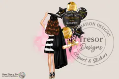 Graduation Sticker PNG Black Gold Balloon Grad Brunette Girl Product Image 2