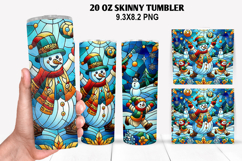 Snowman Skinny Tumbler 20oz Wrap Design, Christmas Tumbler Product Image 1