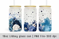 Blue Flower glass can wrap, Watercolor flowers sublimation Product Image 1