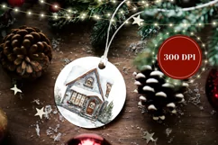 Watercolor House Ornament Sublimation, Winter House PNG Product Image 2