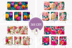 Art Flowers Mug Wrap Designs, Peony Mug Sublimation Product Image 2