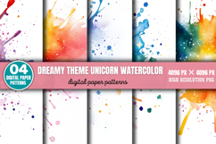 Dreamy theme Unicorn watercolor splashes Background Paper Product Image 3