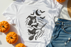 Halloween Retro Witch SVG | Vintage Pin Up Witch on Broom Product Image 2